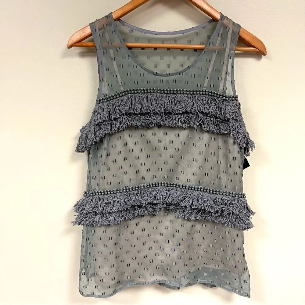 Tracy Reese silk blend sleeveless fringed top Sz M